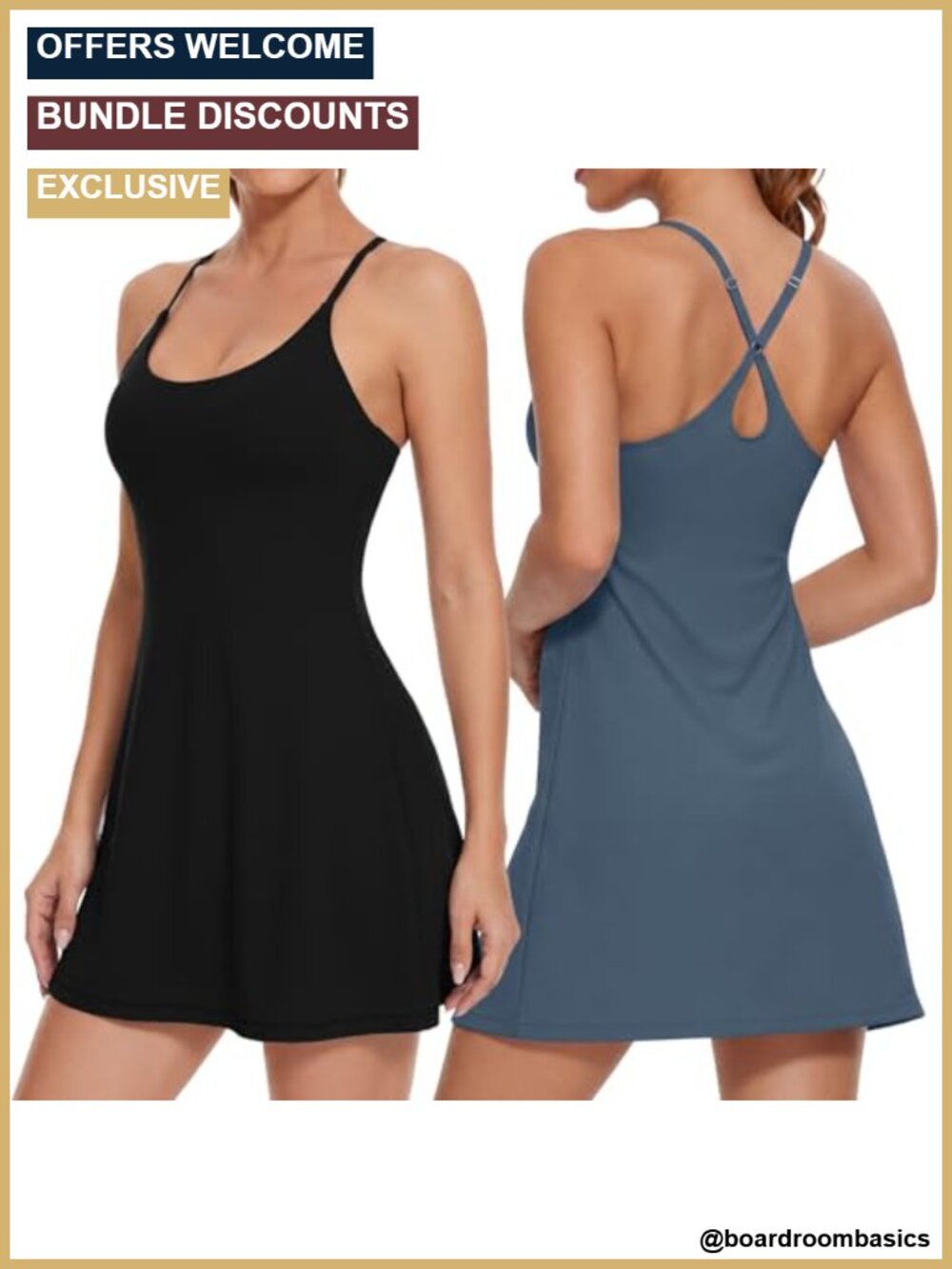 2 Pack Women Tennis Dress Built in Shorts Bra Adjustable Strap Summer Athletic